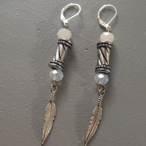 Dangle Silver Feather Earrings